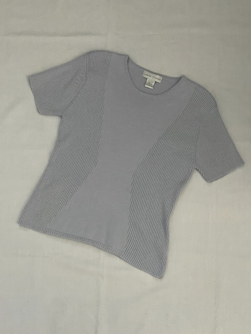 Casual Corner light gray lightweight ribbed short sleeve crewneck sweater